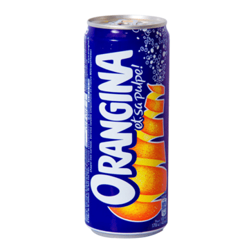 Orangina et sa Pulpe : Boisson Rafraîchissante aux Agrumes Canette bleue d'Orangina et sa pulpe, montrant l'écorce d'orange en spirale, avec le texte "ORANGINA et sa pulpe !".